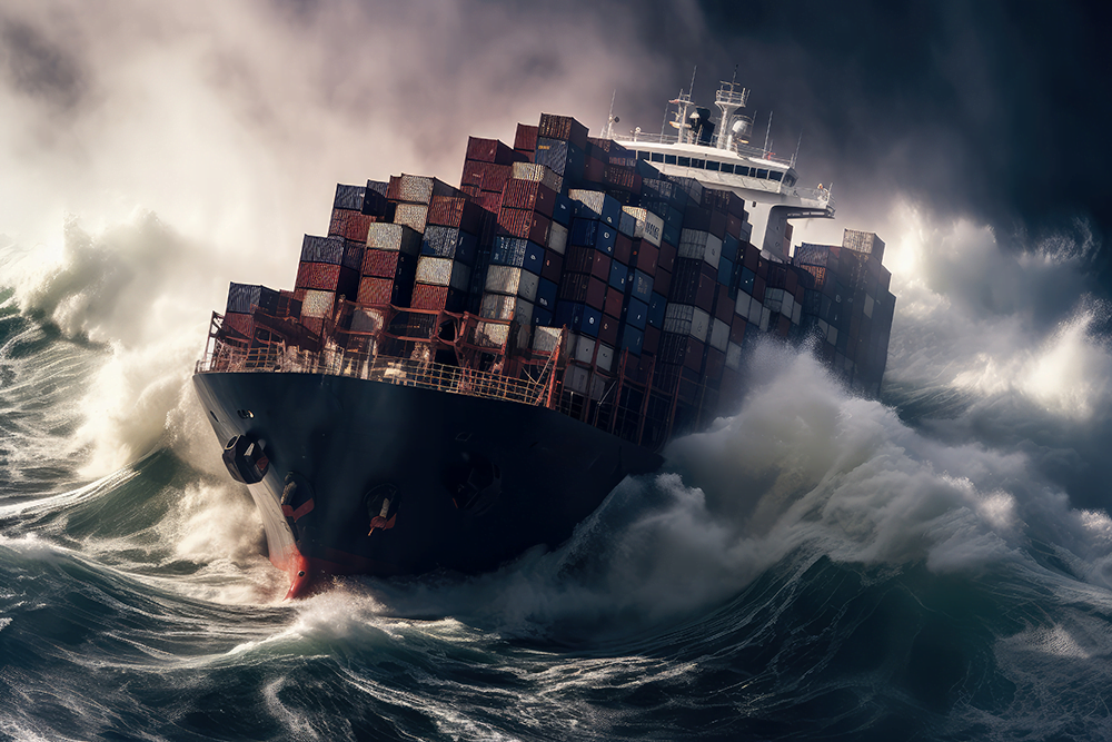 Sea freight cargo ship in stormy weather