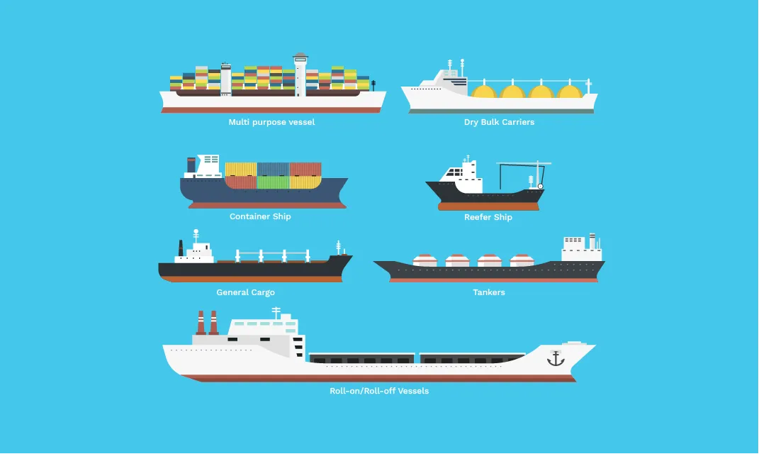 Cargo freight vessels chart blue background